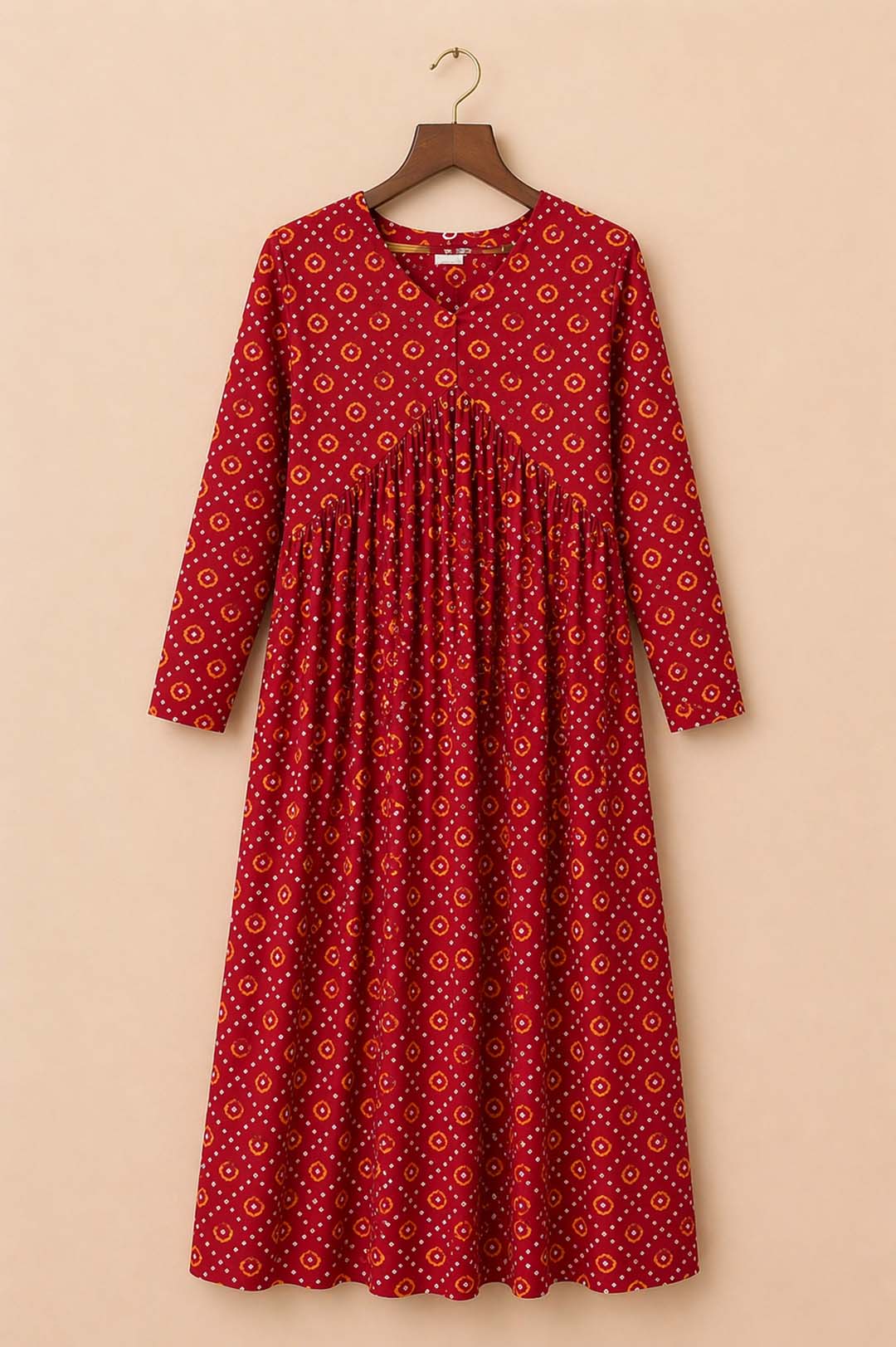 Red Alia Cut Bandhini Print Dress – Bean Town