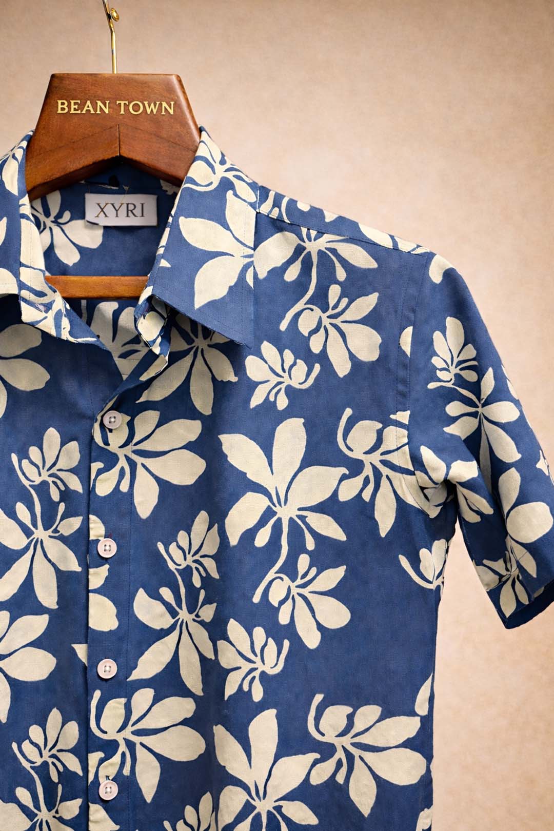 Blue With Solid White Floral Printed Shirt