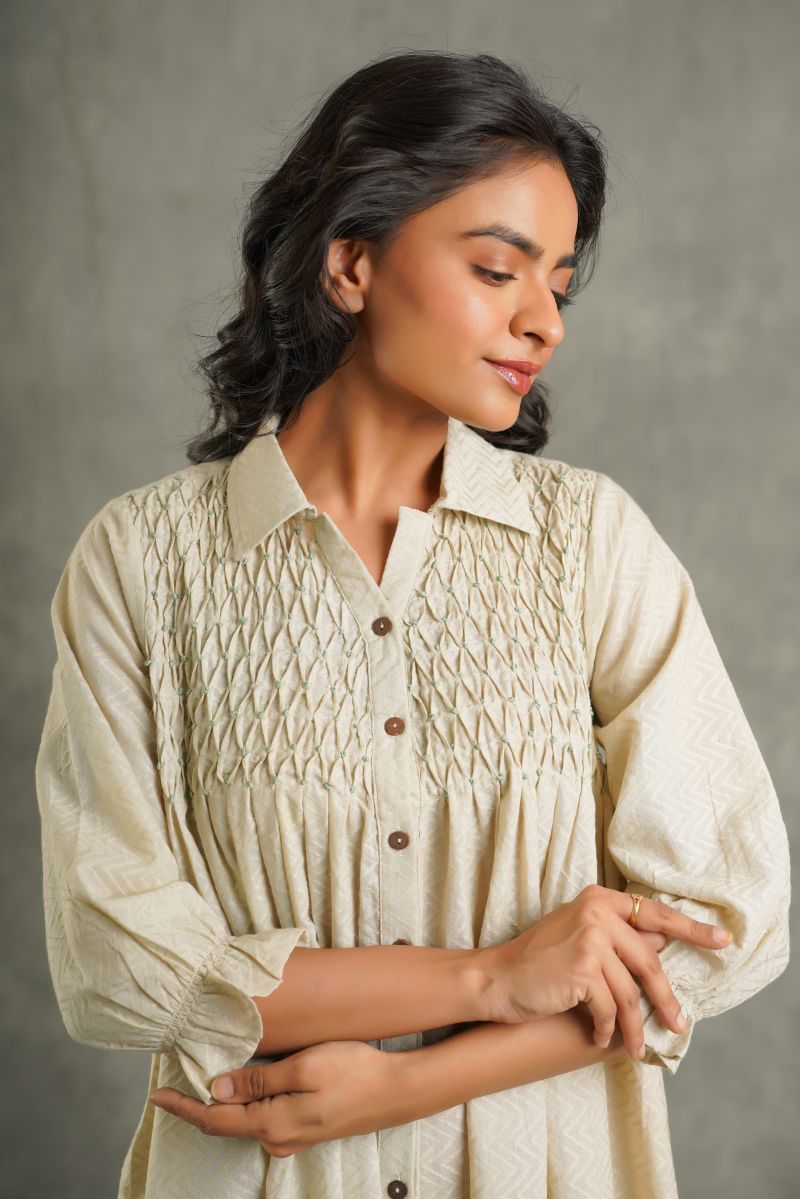 Textured cotton palm print kurta