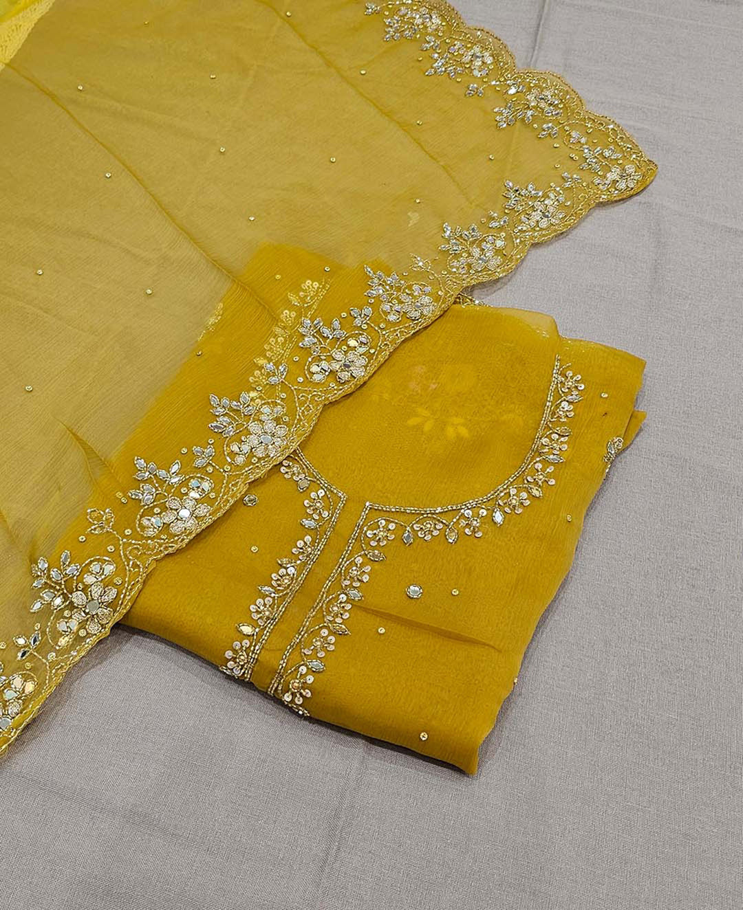 Mustard Yellow Hand Embroidered Material
