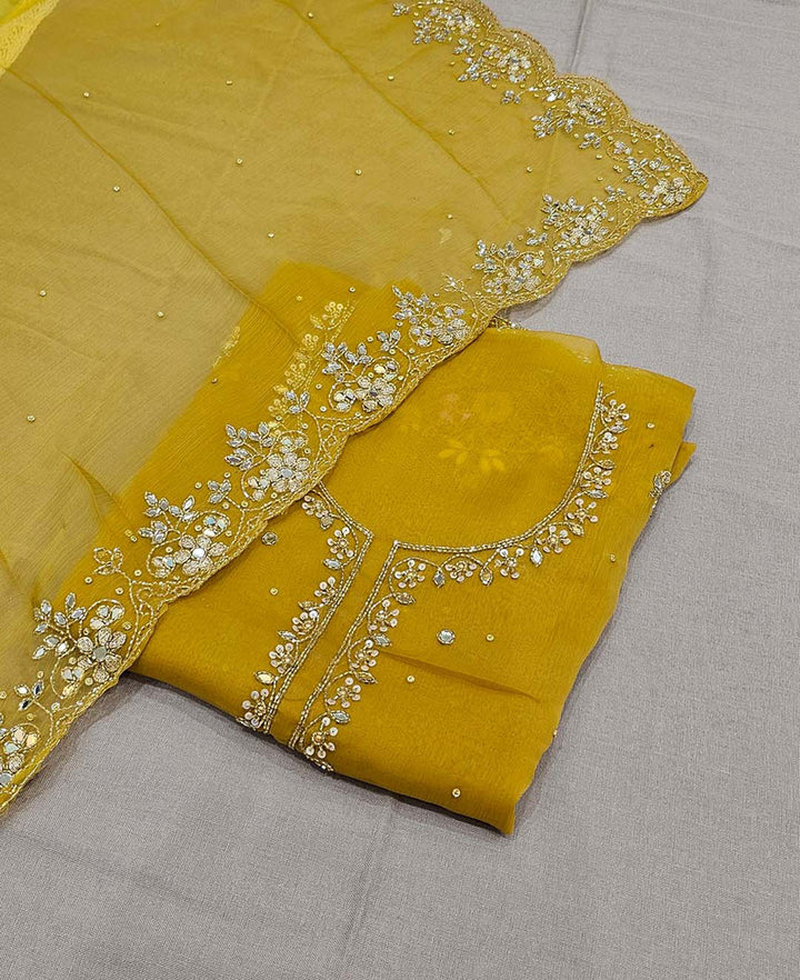 Mustard Yellow Hand Embroidered Material