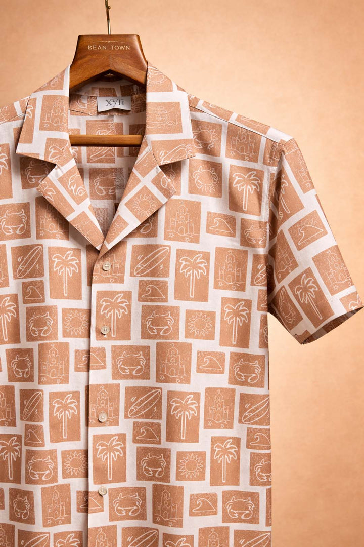 Off White With Rust Beach Print