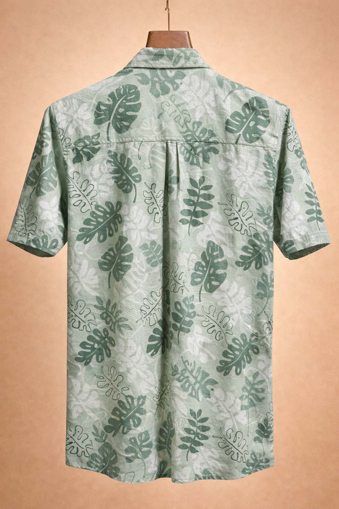 Green Leaf Print Shirt Collar Shirt
