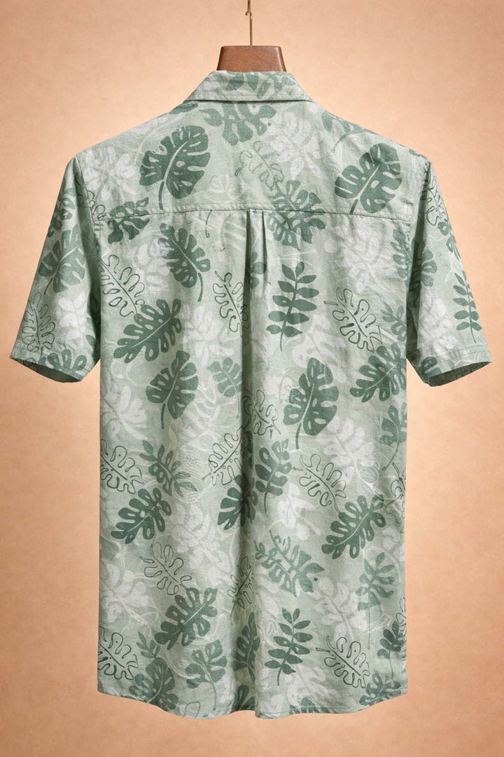 Green Leaf Print Shirt Collar Shirt