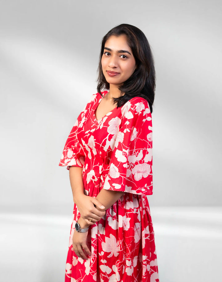 Bright pink flared sleeve dress