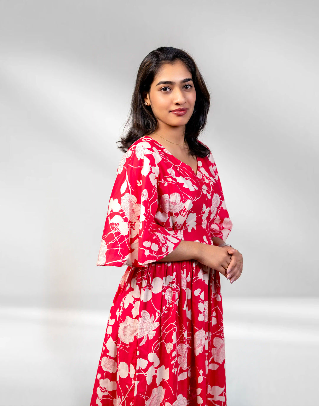 Bright pink flared sleeve dress