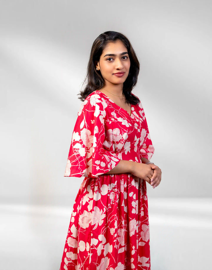 Bright pink flared sleeve dress