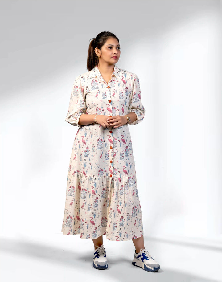 Off white flamingo printed dress