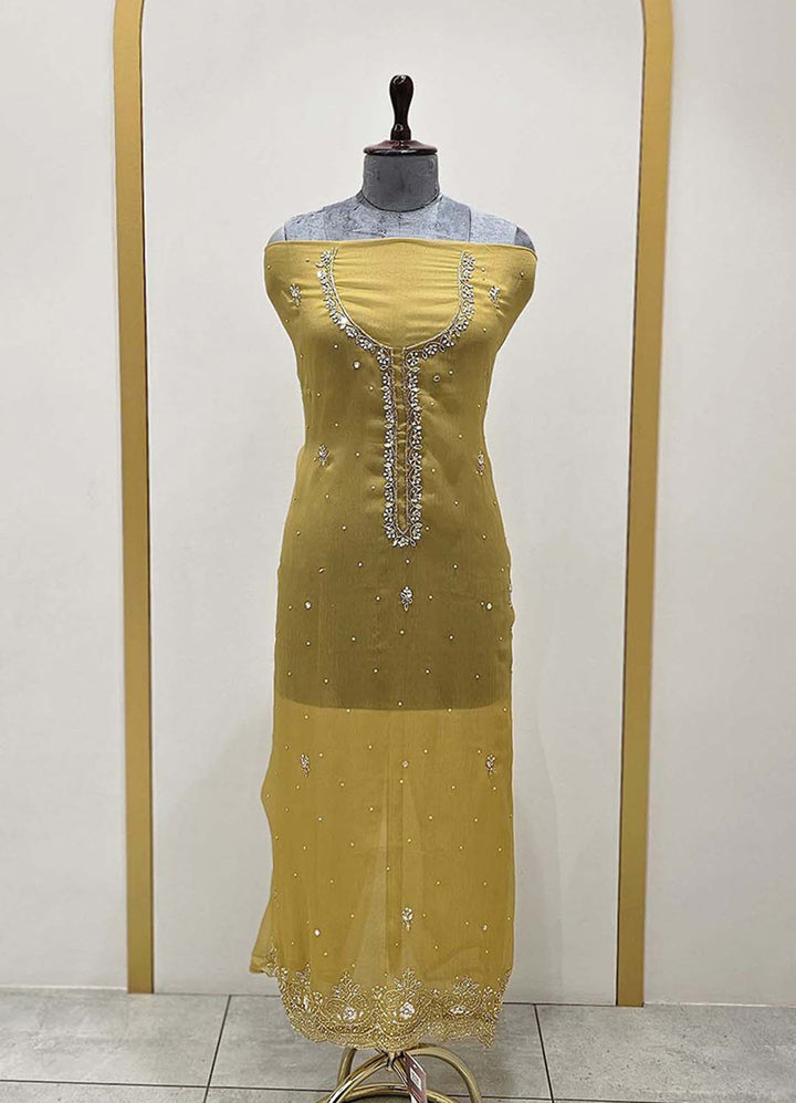 Mustard Yellow Hand Embroidered Material