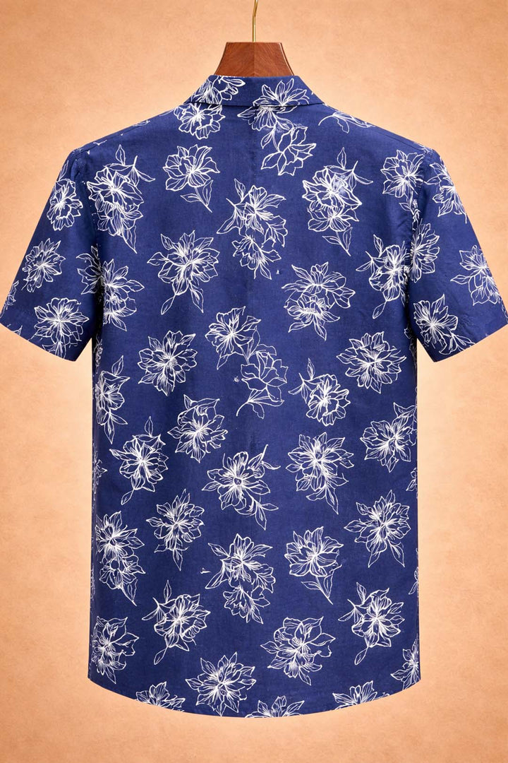 Blue With White Line Floral Print Shirt