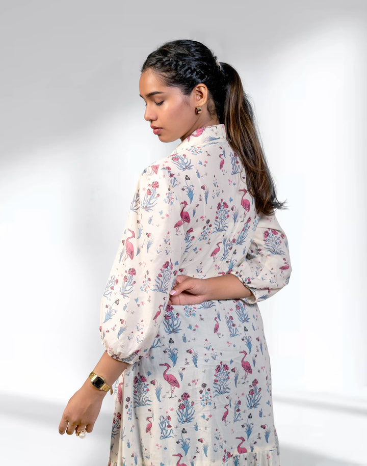 Off white flamingo printed dress