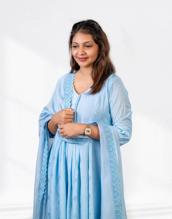 Pastel Blue Chanderi Salwar Suit