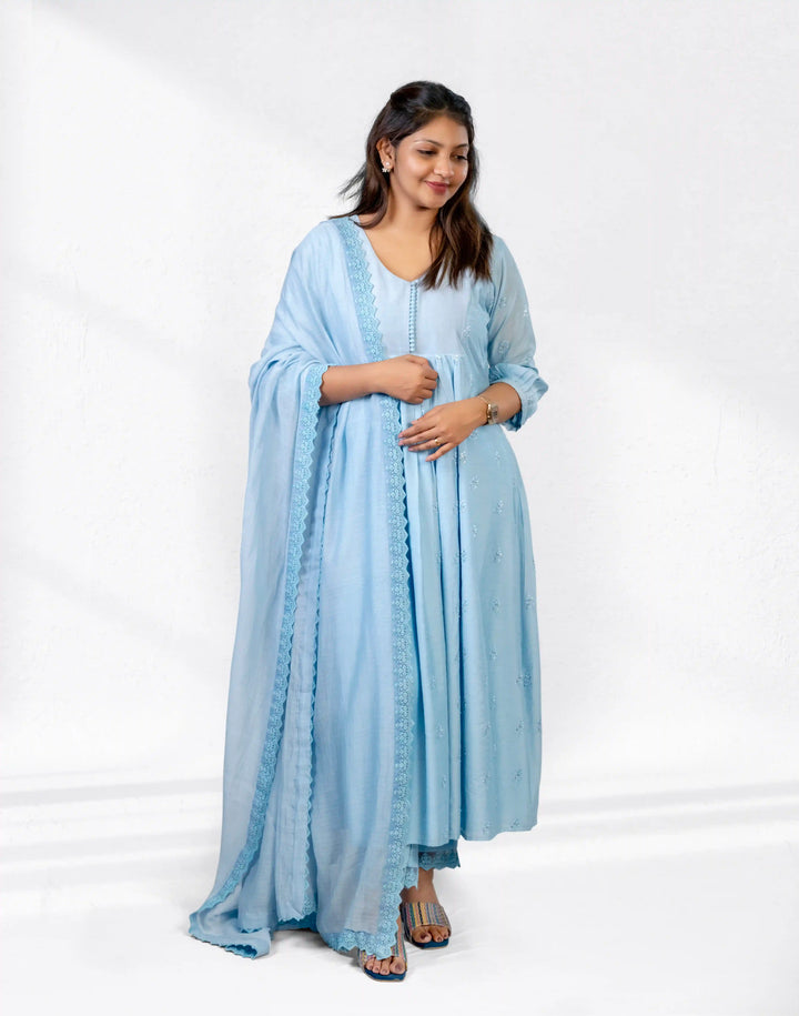 Pastel Blue Chanderi Salwar Suit
