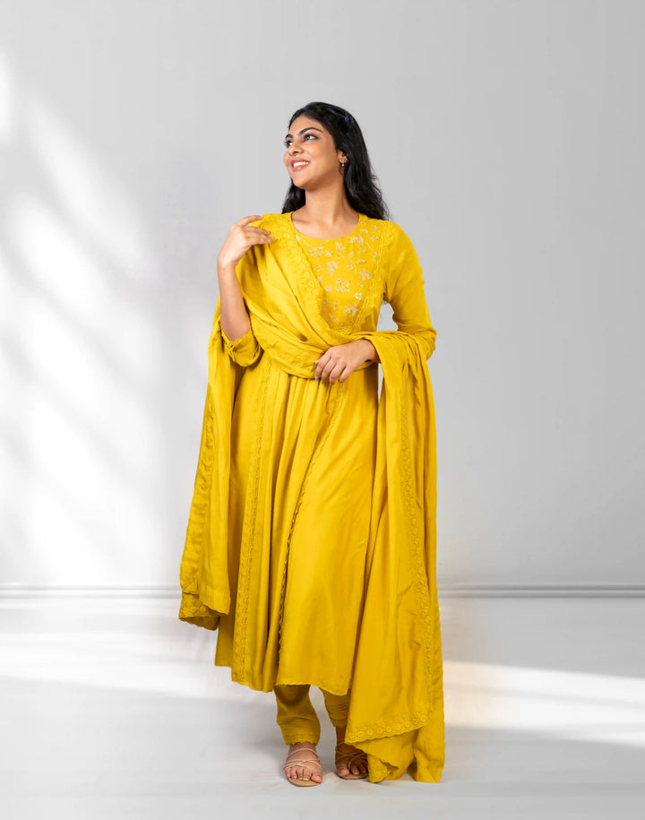 Mustard Yellow Muslin Salwar Suit