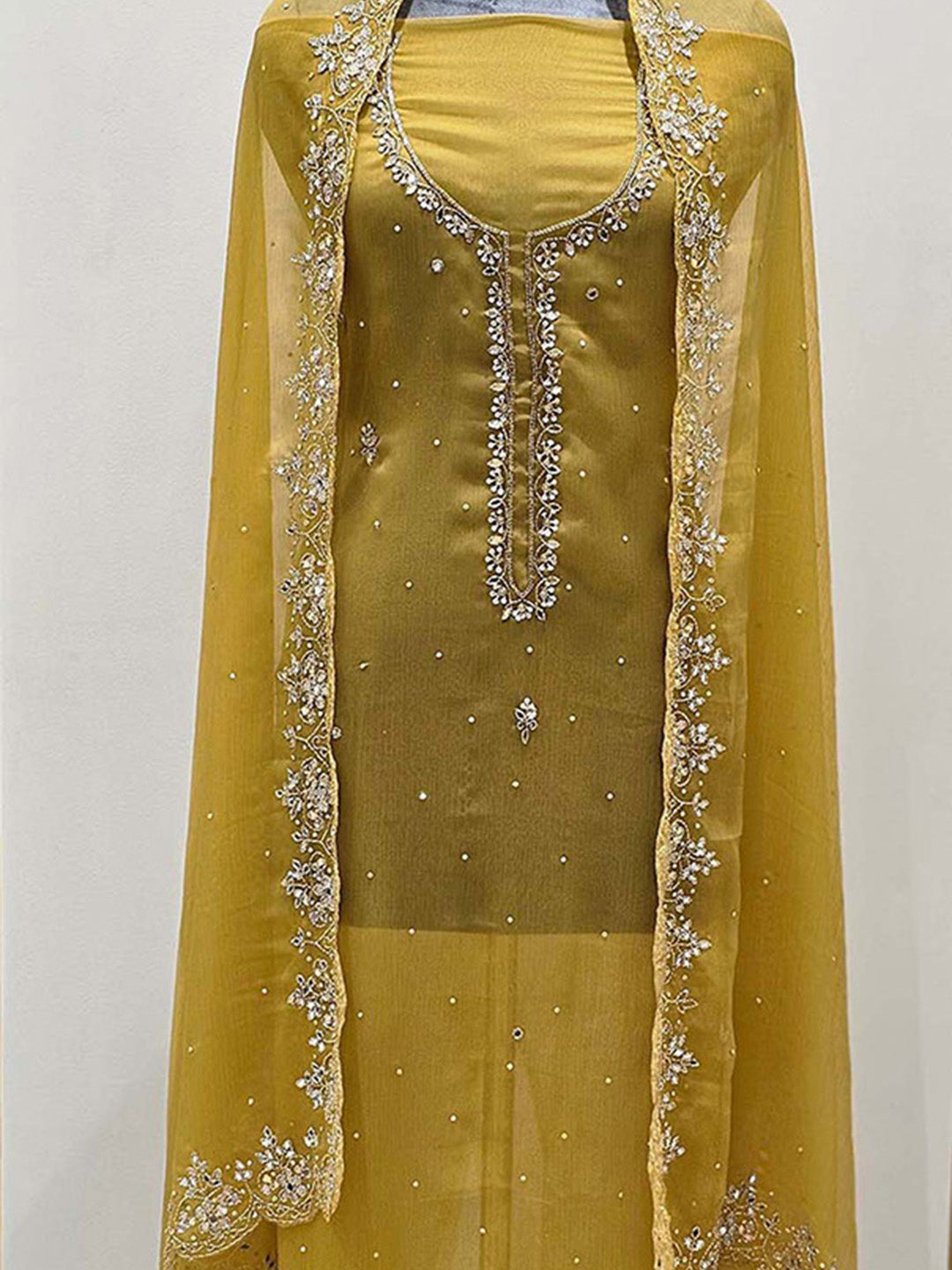 Mustard Yellow Hand Embroidered Material