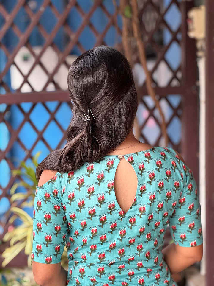 Cotton Light Blue Kurta With Brick Red Polka Palazzo