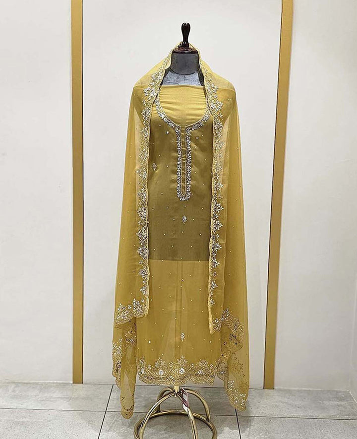 Mustard Yellow Hand Embroidered Material