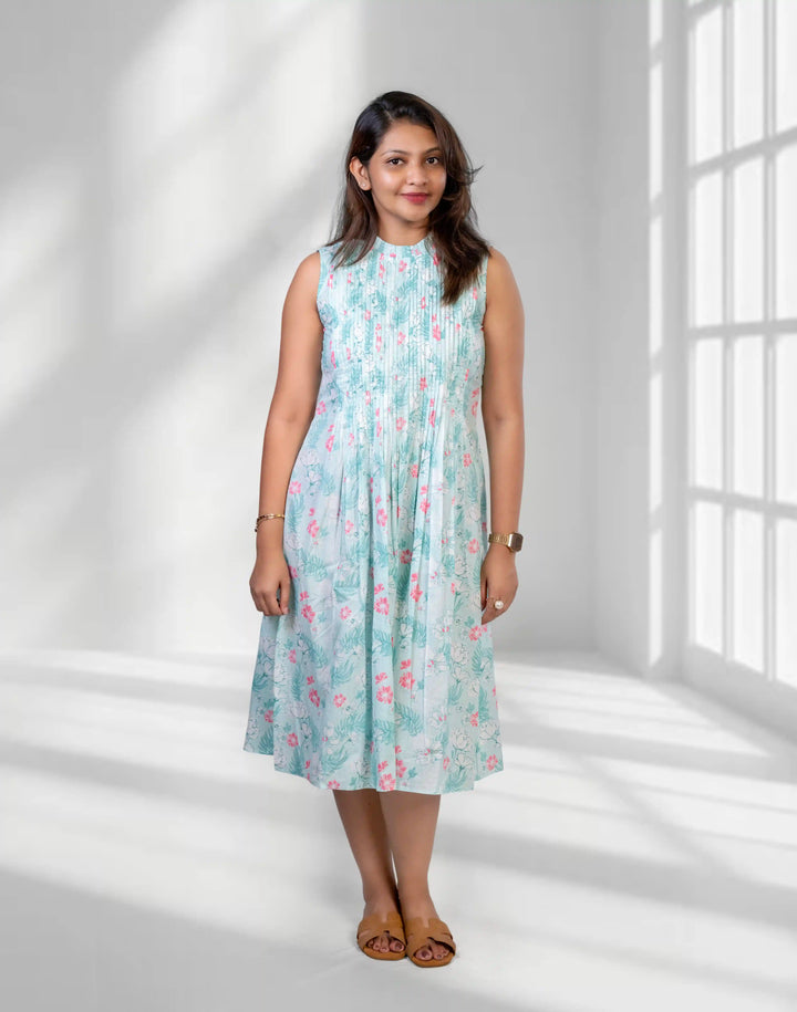 Aqua green closed neck dress