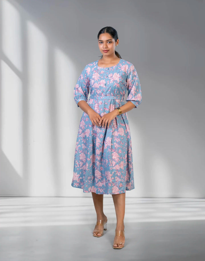Dull blue regular fit dress
