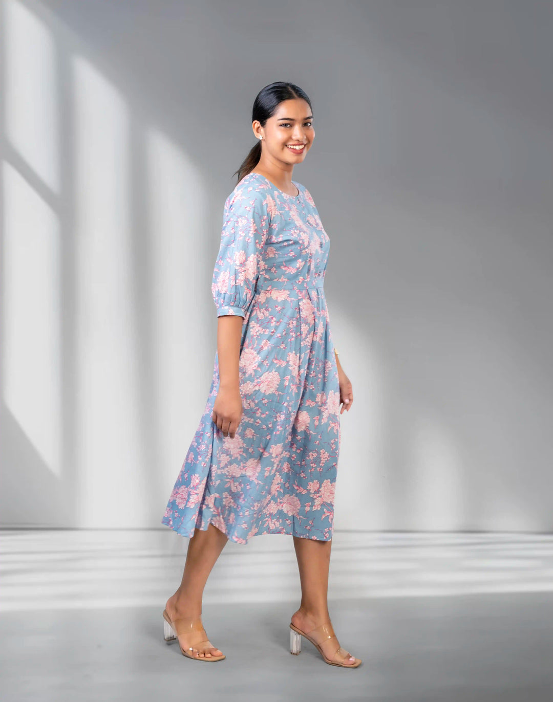 Dull blue regular fit dress