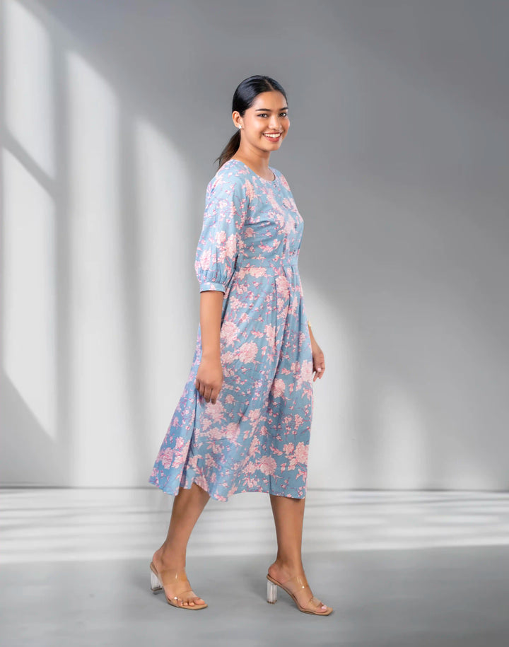 Dull blue regular fit dress