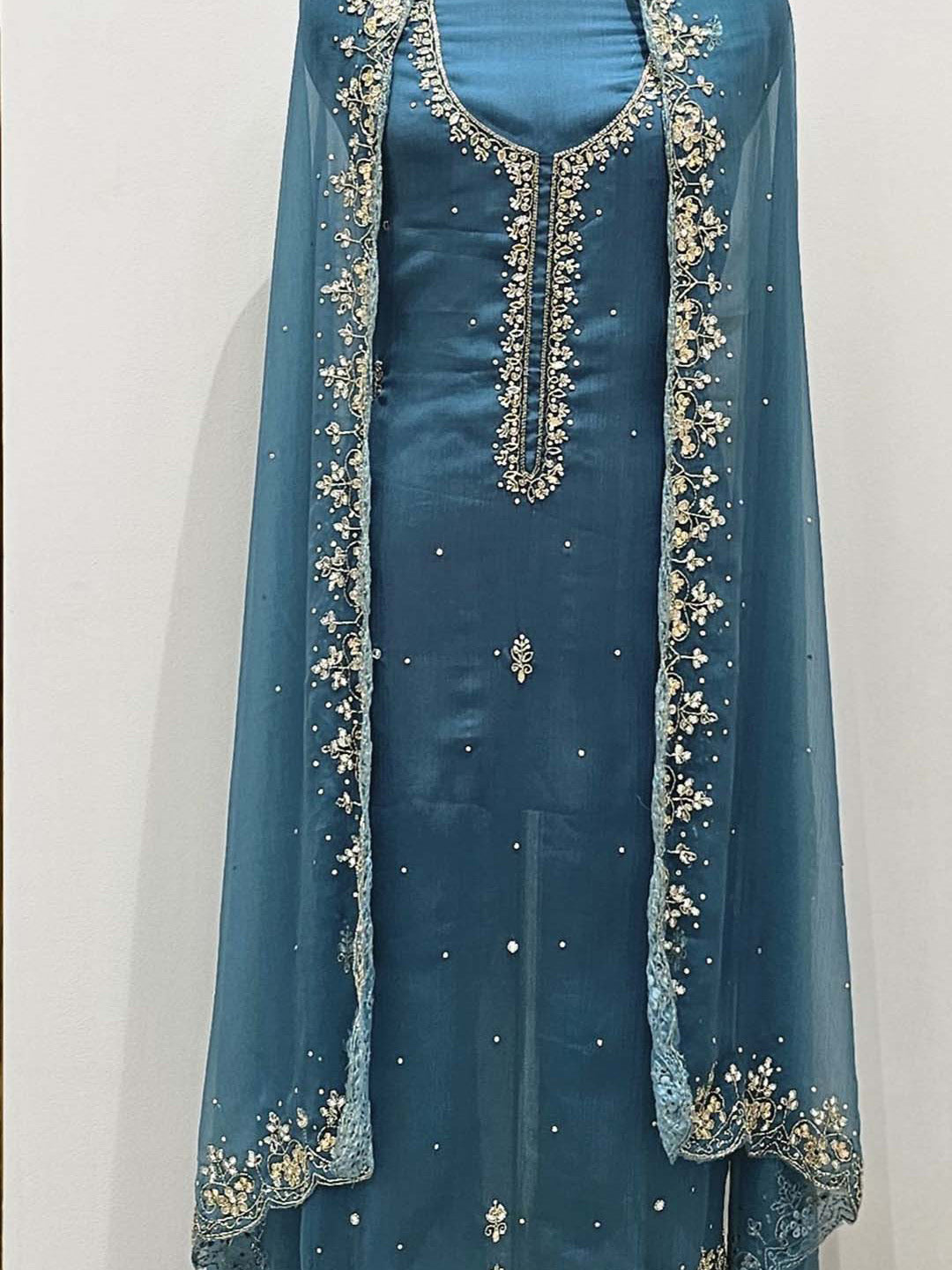 Teal Hand Embroidered Material