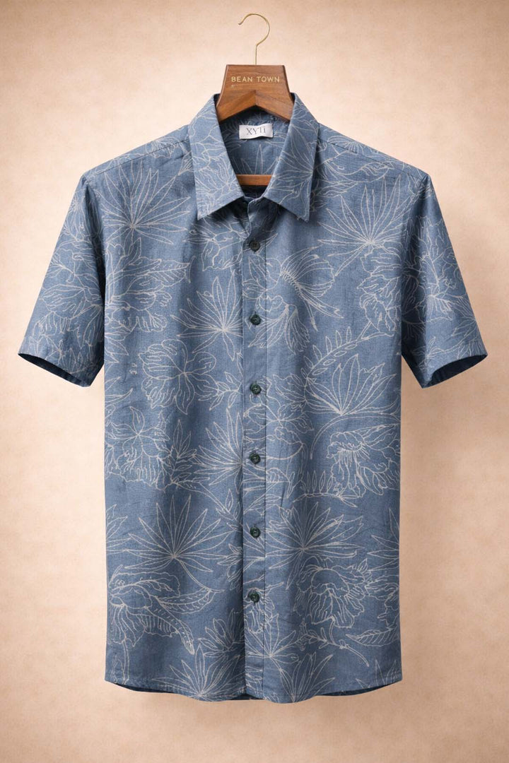 Blue With Leaf Printed Shirt