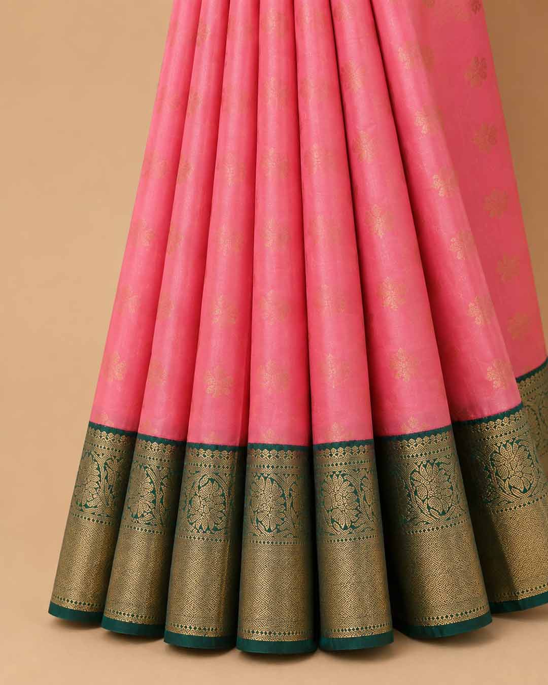 Pink Semi Silk Saree With Green Border