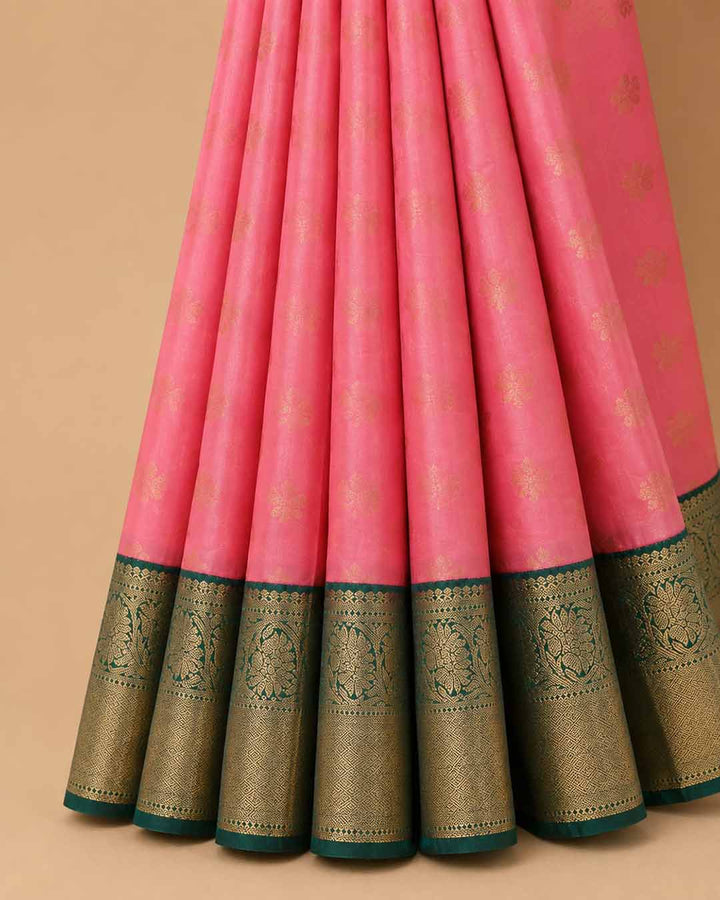 Pink Semi Silk Saree With Green Border