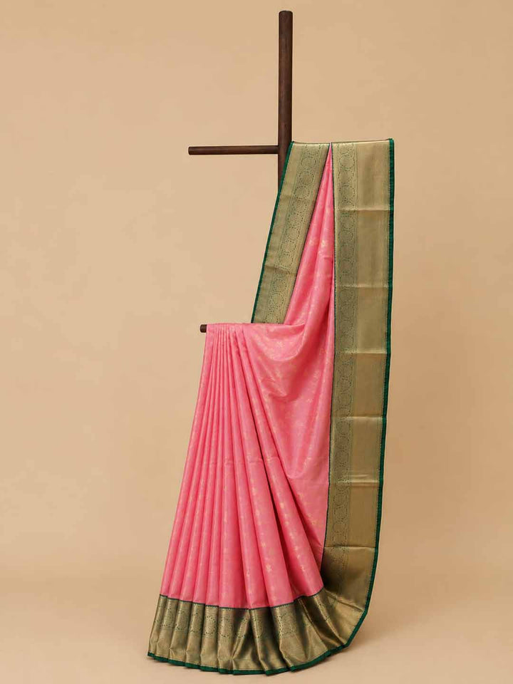 Pink Semi Silk Saree With Green Border