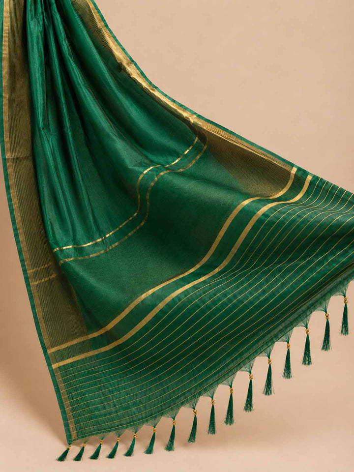 Emerald Green Semi Kanchivaram Saree With River And Temple Border