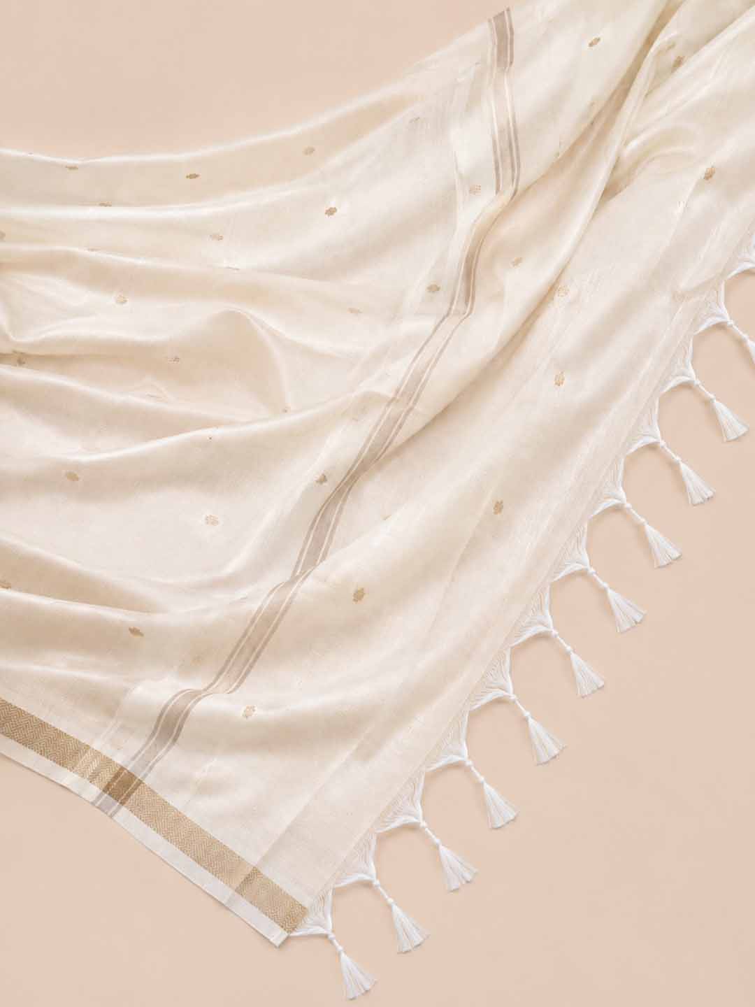 Cream Chanderi Saree With Gold Buttas