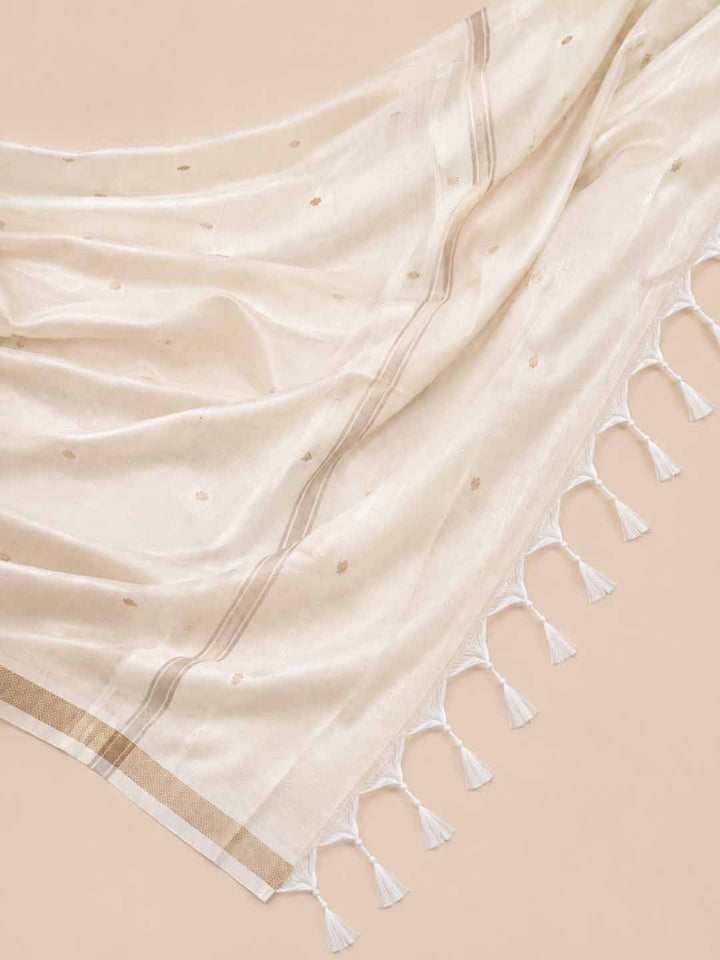 Cream Chanderi Saree With Gold Buttas
