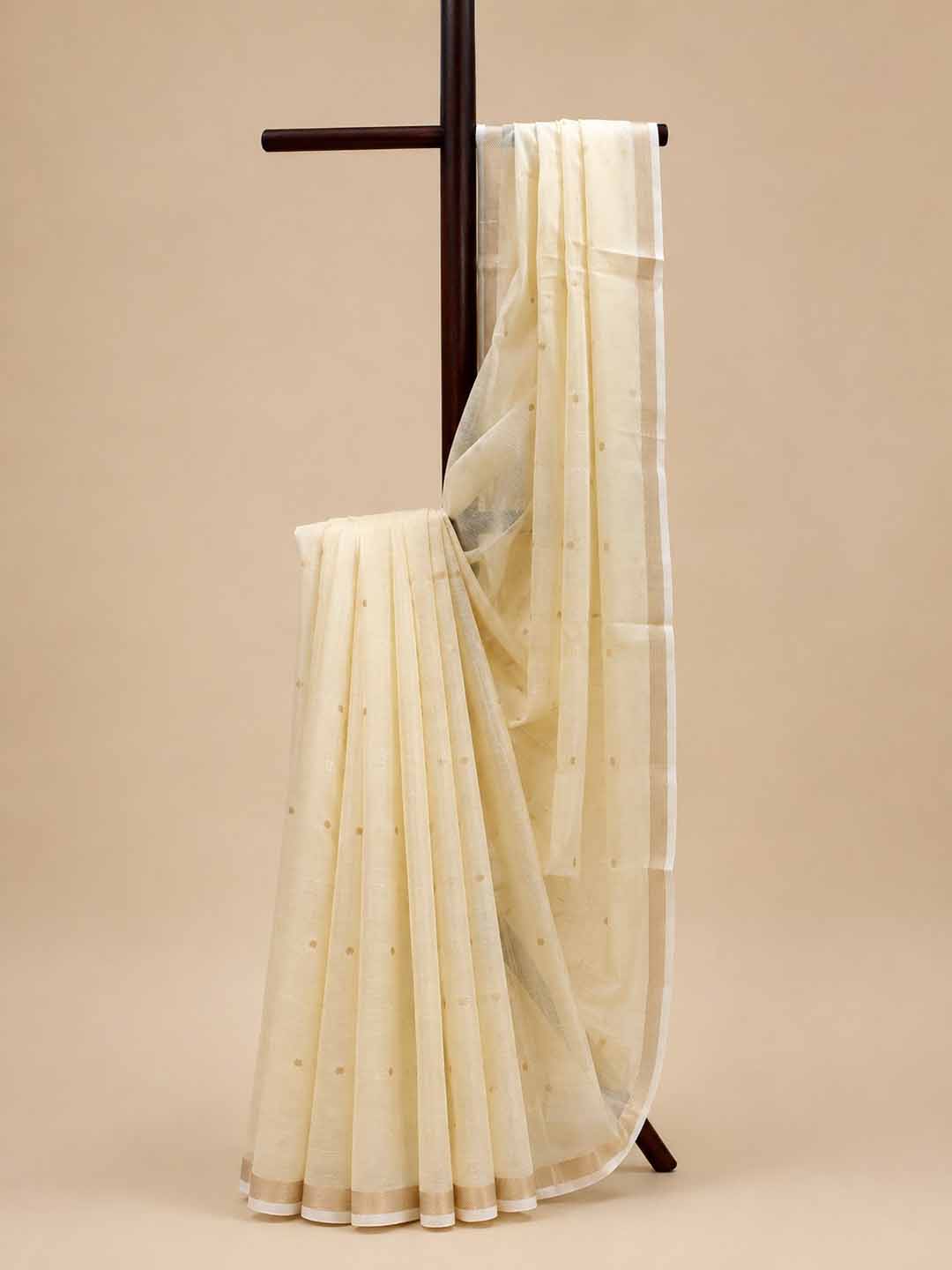 Cream Chanderi Saree With Gold Buttas