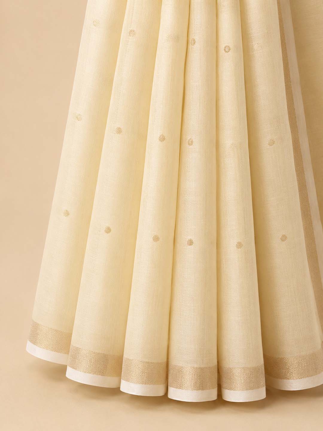 Cream Chanderi Saree With Gold Buttas