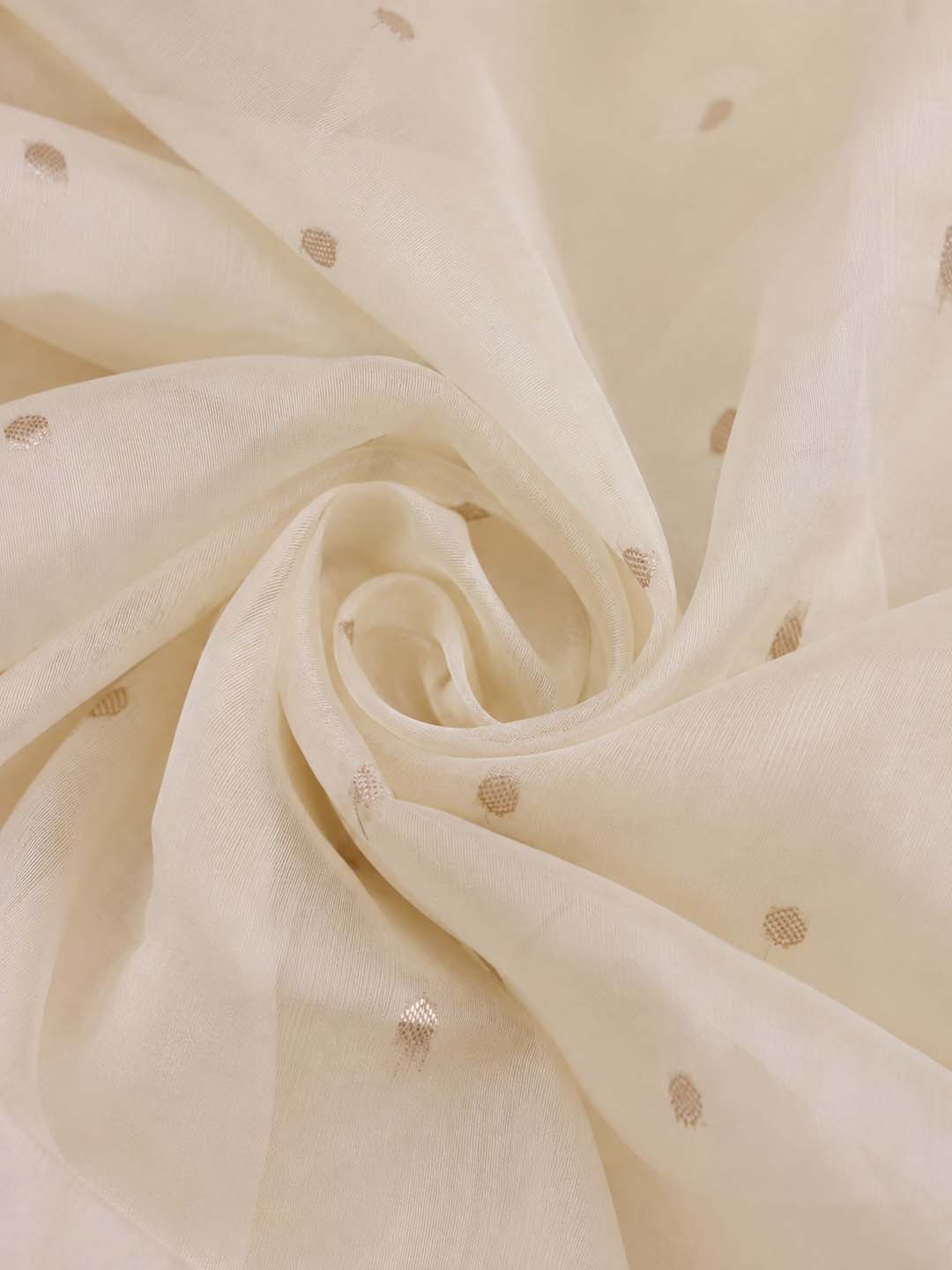 Cream Chanderi Saree With Gold Buttas