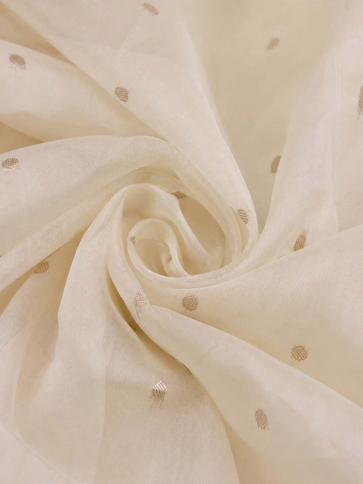 Cream Chanderi Saree With Gold Buttas