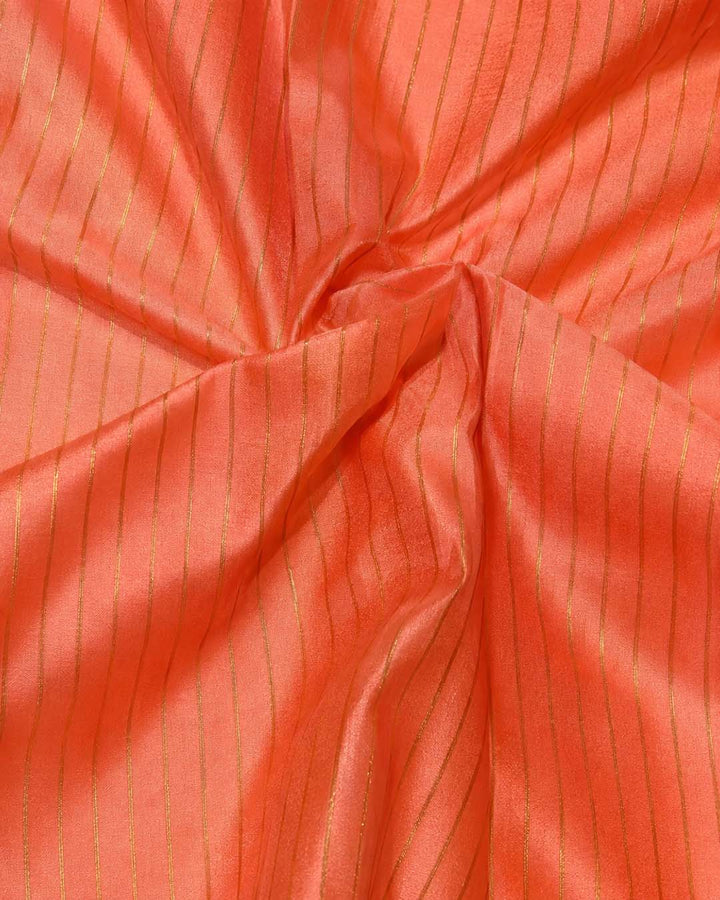 Orange Semi Kanchivaram Saree With River And Temple Border