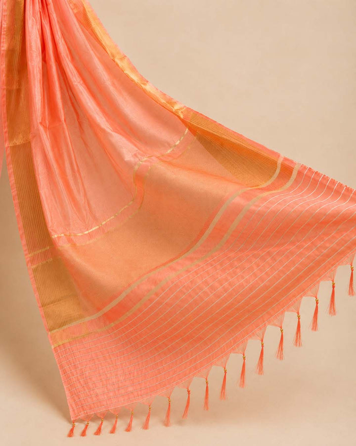 Orange Semi Kanchivaram Saree With River And Temple Border