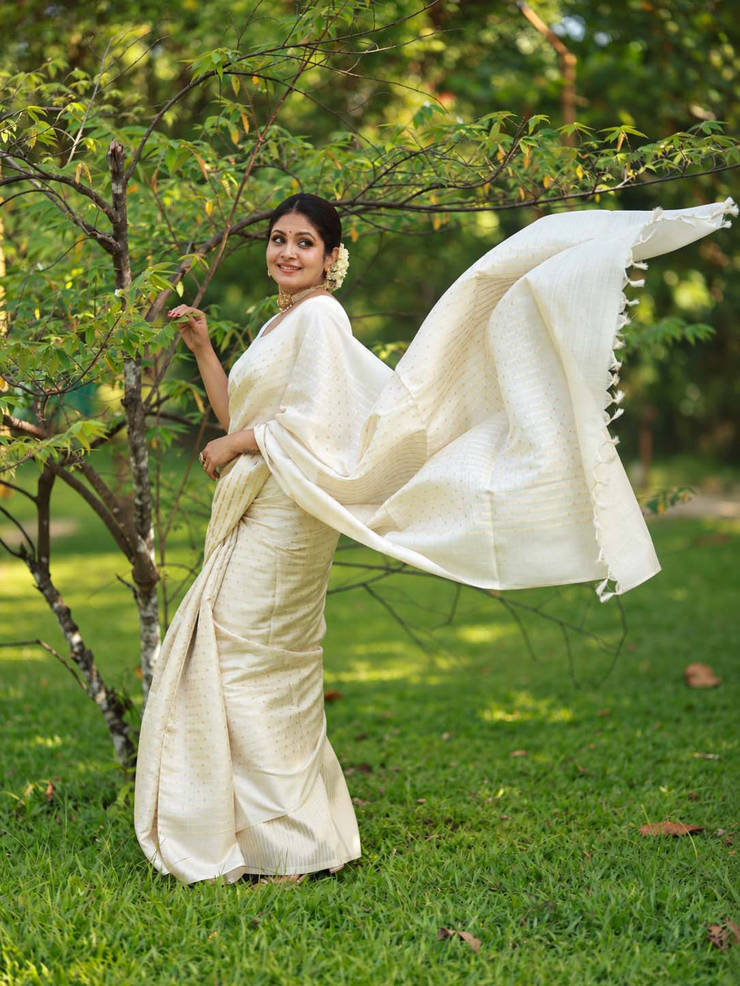 Beige Tussar Saree