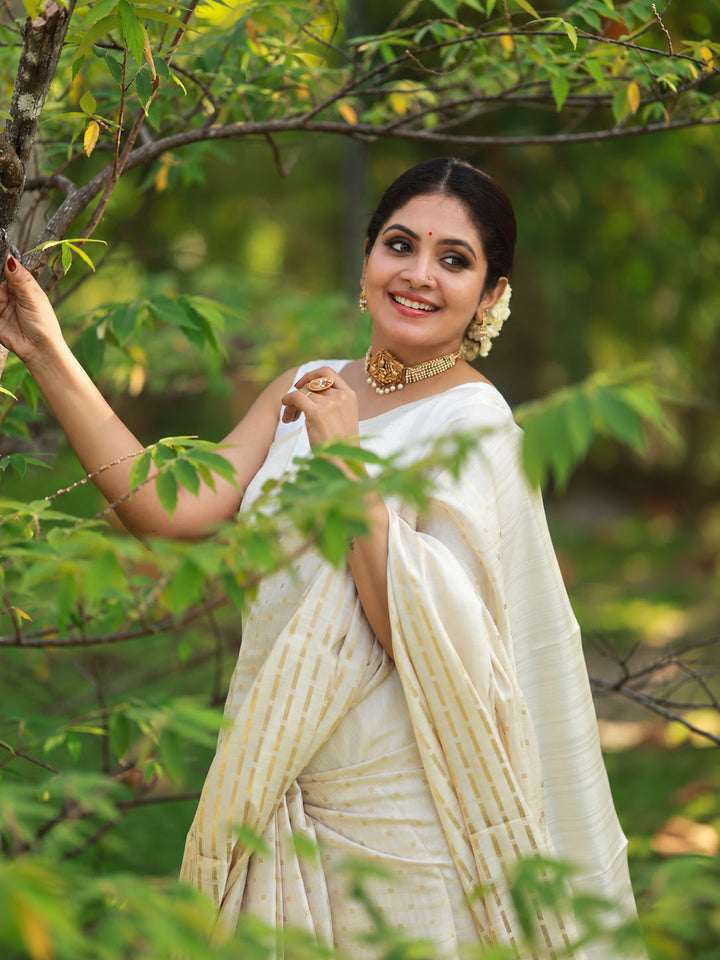Beige Tussar Saree