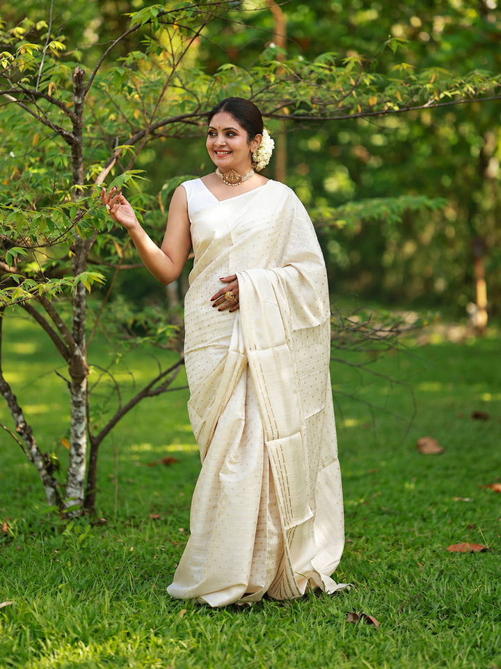 Beige Tussar Saree