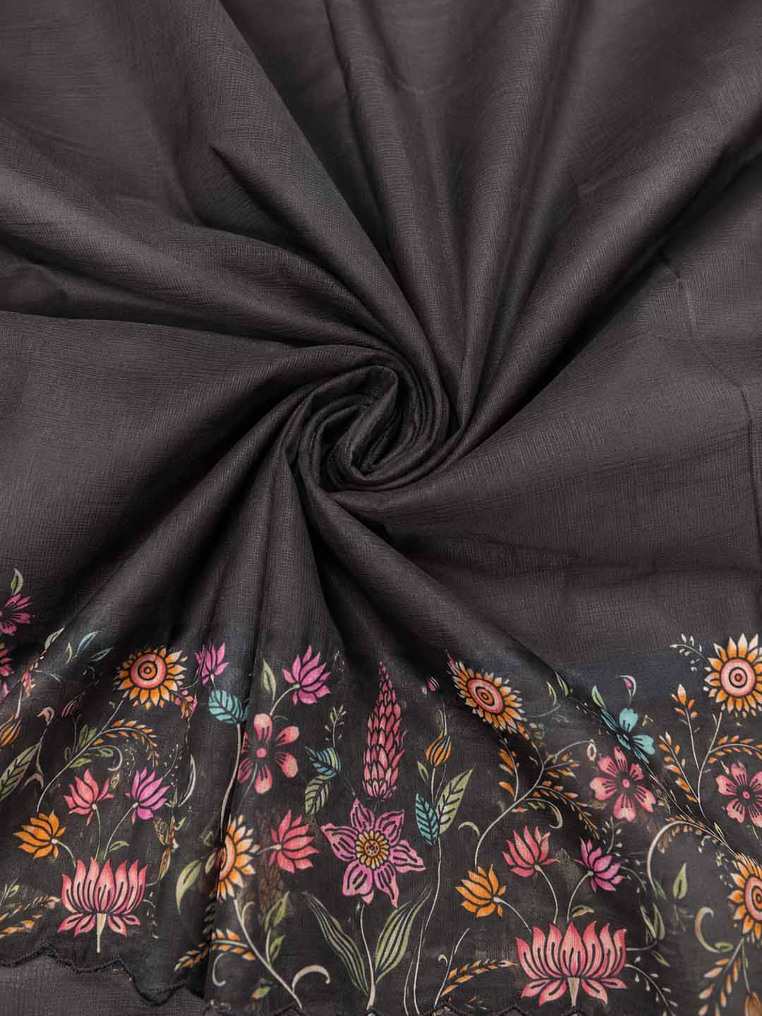 Black Saree With Floral Border