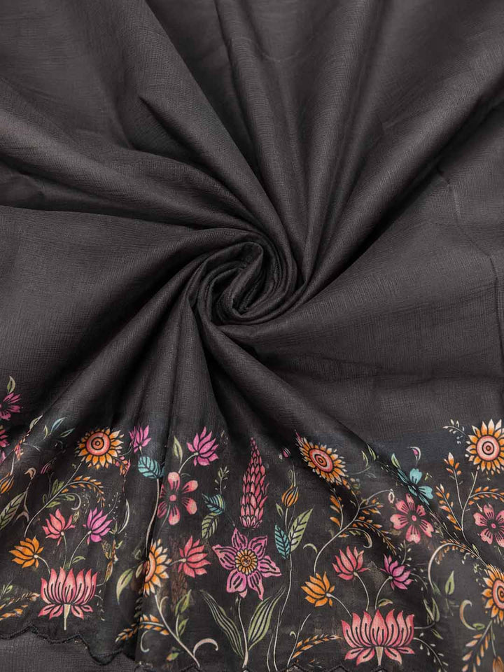 Black Saree With Floral Border