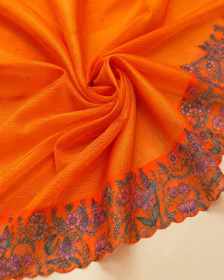 Orange Saree With Floral Border