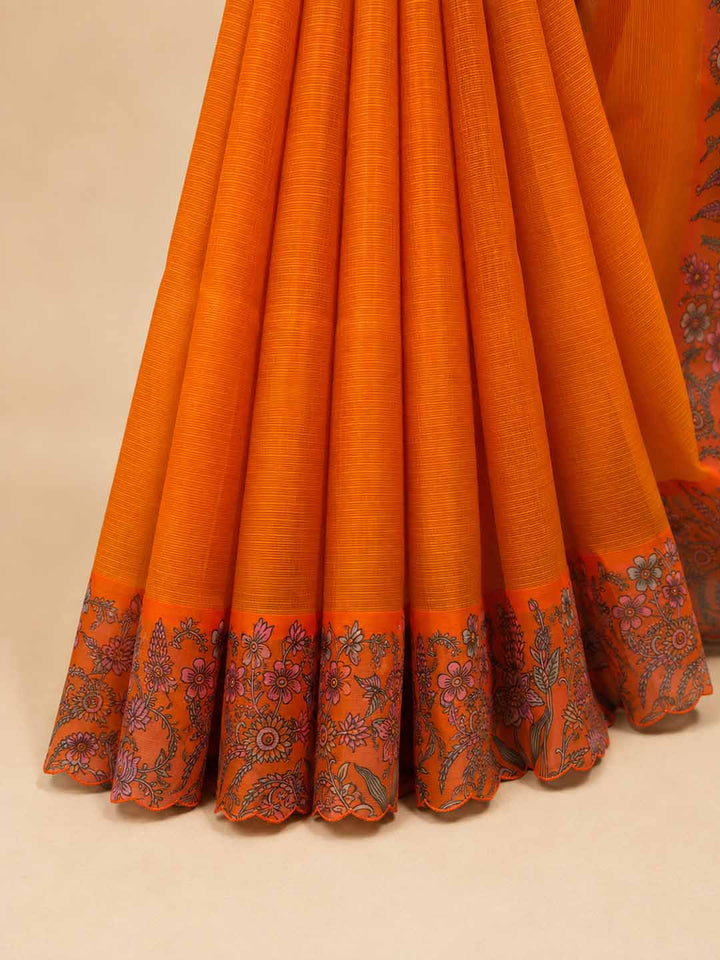 Orange Saree With Floral Border