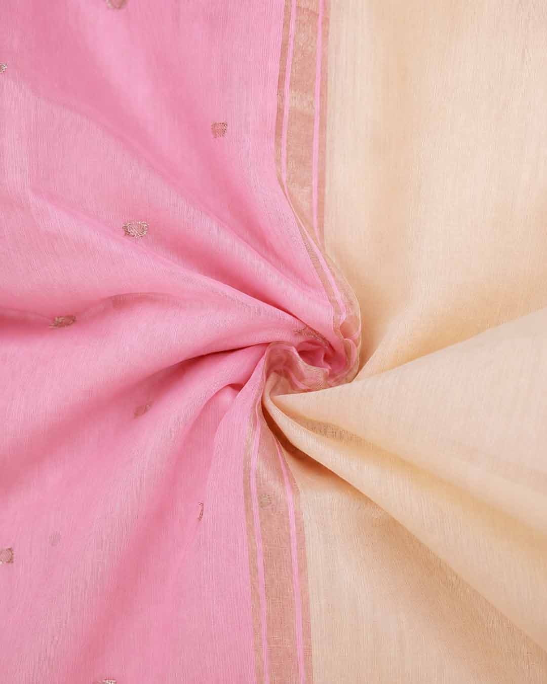 Cream and Pink Chanderi Saree