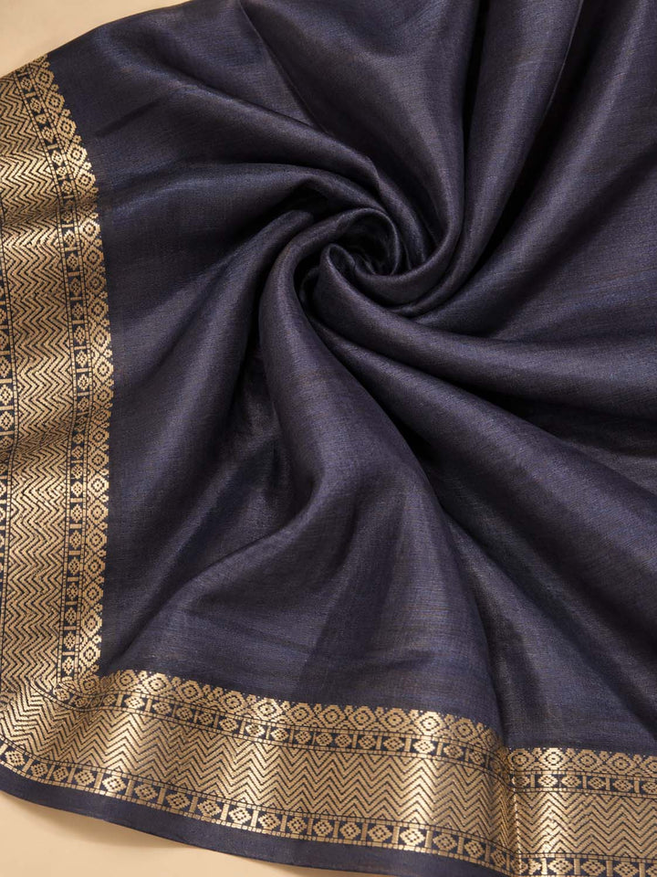 Beige Chanderi Cotton Saree With Green And Blue Prints