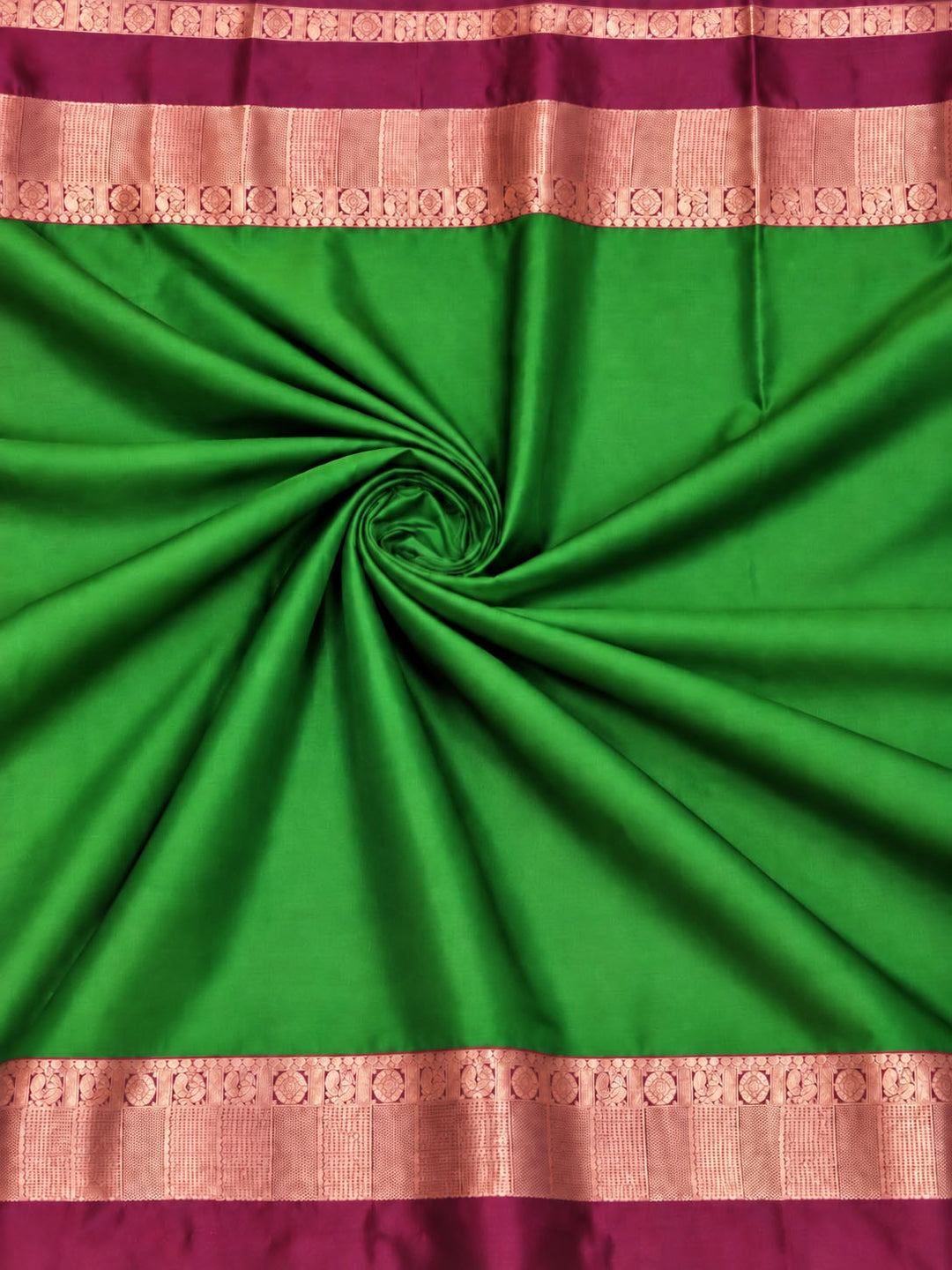 Green Semi Kanchivaram With Burgundy Border Saree