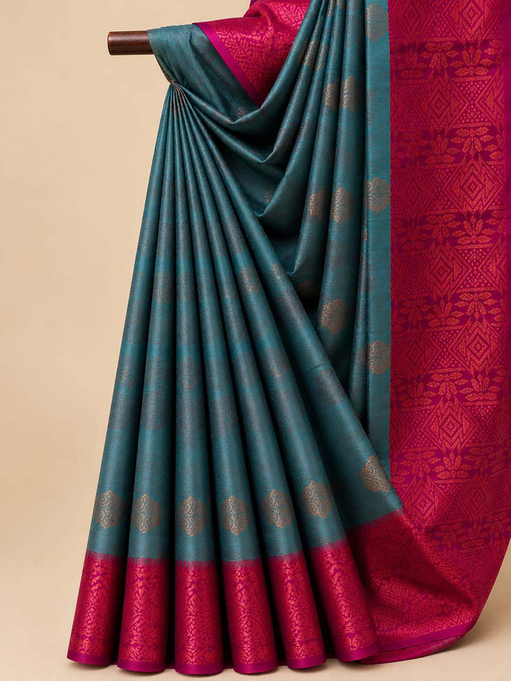 Grey Semi Kanchivaram Saree With Magenta Border Saree